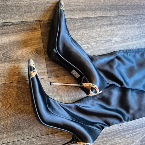 Gianmarco Lorenzi Swarovski Crystal Stretch Stiletto Boots, Black 9.5 US (40 EU) - Picture 3 of 6